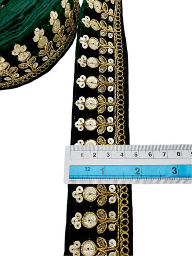 Velvet Floral Embroidered Sequins Trim Indian Sari Border, Sequin Trimming, Sequinned Lace